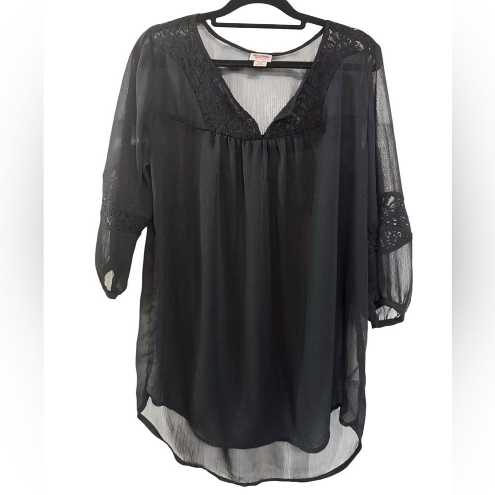 Mossimo Sheer Black Lace Trim Women's Top